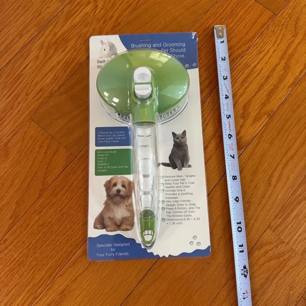 Self-Cleaning Green Pet Grooming Tool Slicker Deshedding Tool Easy-Release